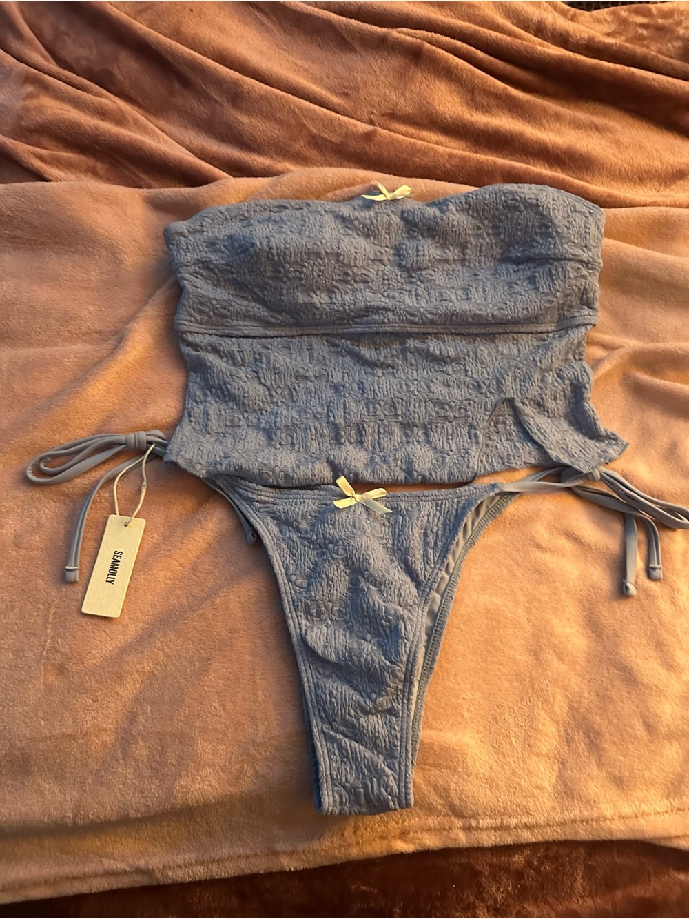 blue strapless bikini set